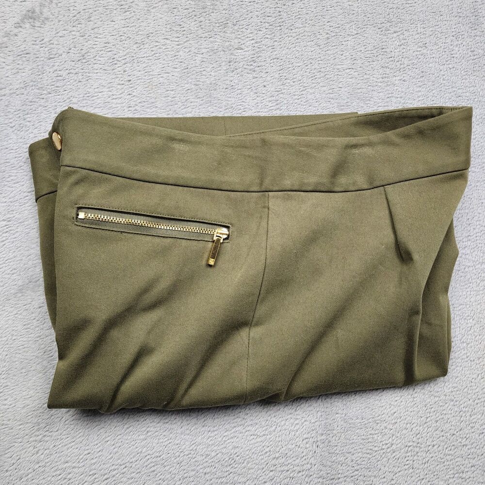 Lauren Ralph Lauren Womens 10P Green Pants Gold Zippers Buttons Cotton Blend